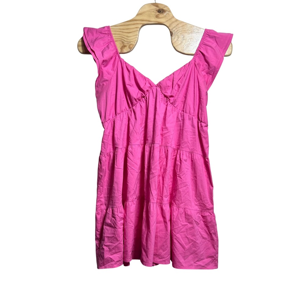 Express Pink Tiered Babydoll Dress Ruffle Strap XL Cotton Blend Summer Mini
